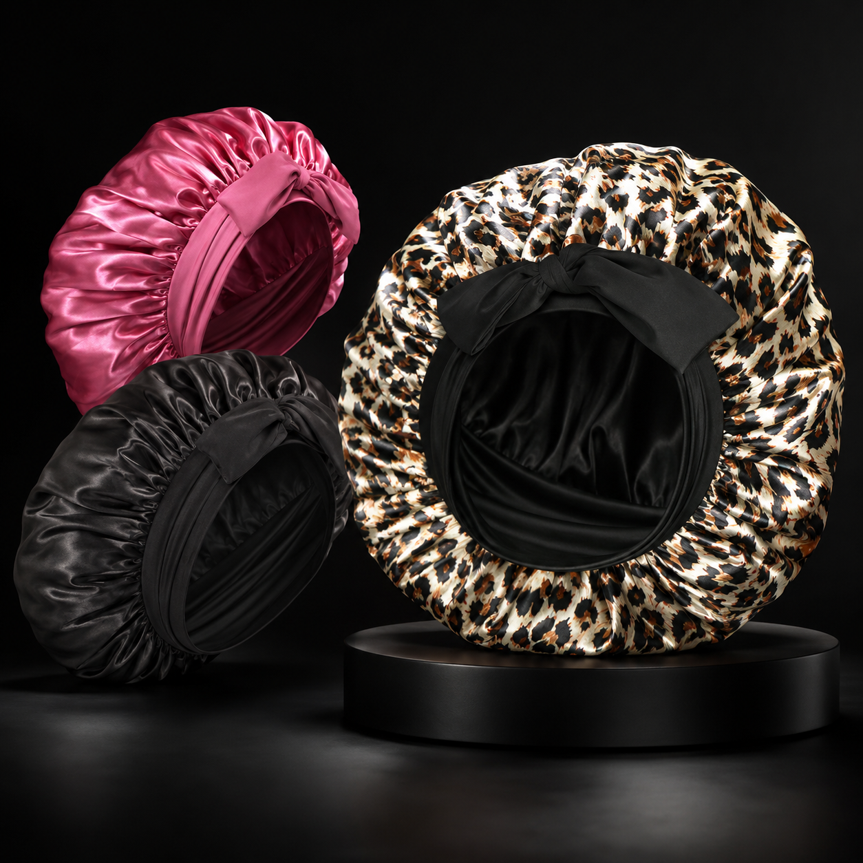 3-Pack Jumbo Satin Bonnets with Tie Band